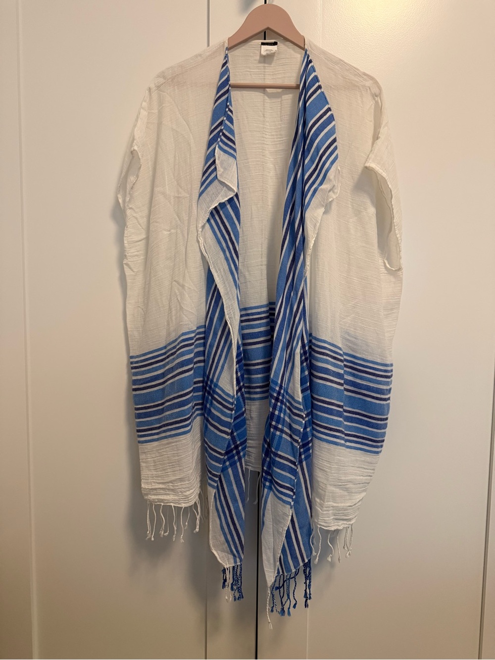 J. Crew White and Blue Striped Beach Kimono - Picture 2 of 4